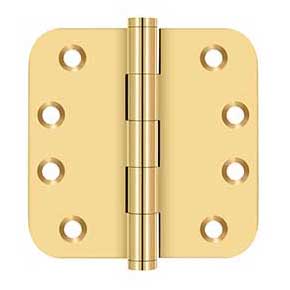 Deltana [CSB44R5] Solid Brass Door Butt Hinge - Button Tip - 5/8" Radius Corner - Polished Brass (PVD) Finish - Pair - 4" H x 4" W