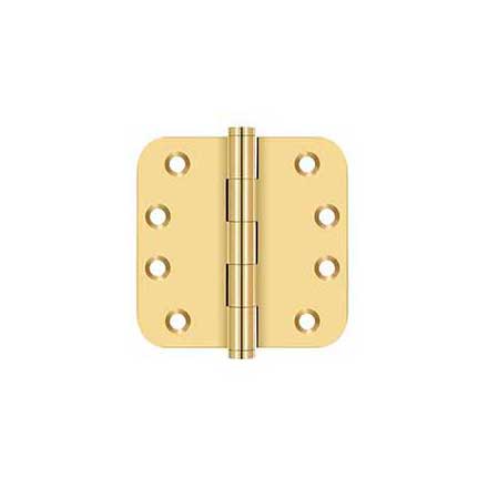 Deltana [CSB44R5] Solid Brass Door Butt Hinge - Button Tip - 5/8&quot; Radius Corner - Polished Brass (PVD) Finish - Pair - 4&quot; H x 4&quot; W