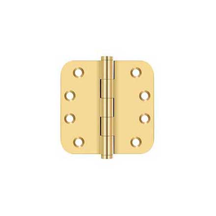 Deltana [CSB44R5] Solid Brass Door Butt Hinge - Button Tip - 5/8&quot; Radius Corner - Polished Brass (PVD) Finish - Pair - 4&quot; H x 4&quot; W