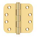 Deltana [CSB44R5] Solid Brass Door Butt Hinge - Button Tip - 5/8" Radius Corner - Polished Brass (PVD) Finish - Pair - 4" H x 4" W