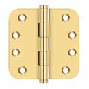 Deltana [CSB44R5] Solid Brass Door Butt Hinge - Button Tip - 5/8" Radius Corner - Polished Brass (PVD) Finish - Pair - 4" H x 4" W