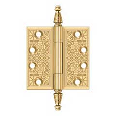 Deltana [CSBP44] Solid Brass Door Butt Hinge - Ornate - Square Corner - Polished Brass (PVD) Finish - Pair - 4&quot; H x 4&quot; W