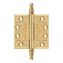 Deltana [CSBP44] Solid Brass Door Butt Hinge - Ornate - Square Corner - Polished Brass (PVD) Finish - Pair - 4&quot; H x 4&quot; W