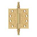 Deltana [CSBP44] Solid Brass Door Butt Hinge - Ornate - Square Corner - Polished Brass (PVD) Finish - Pair - 4" H x 4" W