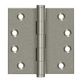 Deltana [DSB410WL] Solid Brass Door Butt Hinge - Button Tip - Square Corner - Weathered Light Finish - Pair - 4" H x 4" W