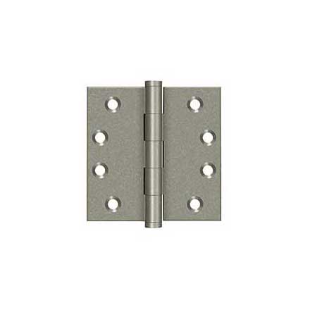 Deltana [DSB410WL] Solid Brass Door Butt Hinge - Button Tip - Square Corner - Weathered Light Finish - Pair - 4&quot; H x 4&quot; W