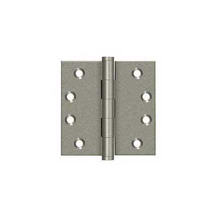 Deltana [DSB410WL] Solid Brass Door Butt Hinge - Button Tip - Square Corner - Weathered Light Finish - Pair - 4&quot; H x 4&quot; W