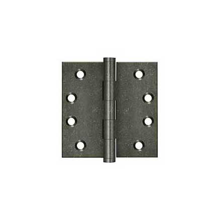 Deltana [DSB410WM] Solid Brass Door Butt Hinge - Button Tip - Square Corner - Weathered Medium Finish - Pair - 4" H x 4" W