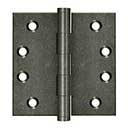 Deltana [DSB410WM] Solid Brass Door Butt Hinge - Button Tip - Square Corner - Weathered Medium Finish - Pair - 4" H x 4" W