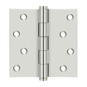 Deltana [DSB414-RZ] Solid Brass Door Butt Hinge - Button Tip - Square Corner - Zig-Zag - Residential - Polished Nickel Finish - Pair - 4" H x 4" W