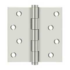 Deltana [DSB414-RZ] Solid Brass Door Butt Hinge - Button Tip - Square Corner - Zig-Zag - Residential - Polished Nickel Finish - Pair - 4&quot; H x 4&quot; W