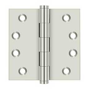 Deltana [DSB414] Solid Brass Door Butt Hinge - Button Tip - Square Corner - Polished Nickel Finish - Pair - 4" H x 4" W