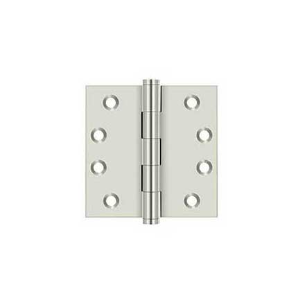 Deltana [DSB414] Solid Brass Door Butt Hinge - Button Tip - Square Corner - Polished Nickel Finish - Pair - 4&quot; H x 4&quot; W