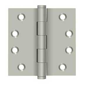 Deltana [DSB415] Solid Brass Door Butt Hinge - Button Tip - Square Corner - Brushed Nickel Finish - Pair - 4" H x 4" W