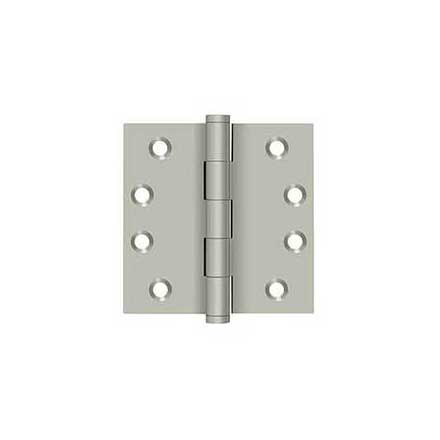 Deltana [DSB415] Solid Brass Door Butt Hinge - Button Tip - Square Corner - Brushed Nickel Finish - Pair - 4&quot; H x 4&quot; W