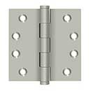 Deltana [DSB415] Solid Brass Door Butt Hinge - Button Tip - Square Corner - Brushed Nickel Finish - Pair - 4" H x 4" W