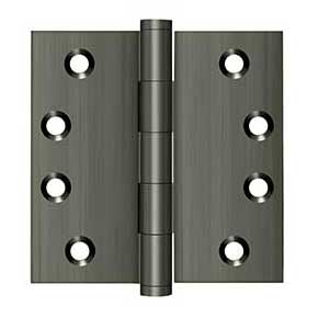 Deltana [DSB415A] Solid Brass Door Butt Hinge - Button Tip - Square Corner - Antique Nickel Finish - Pair - 4" H x 4" W