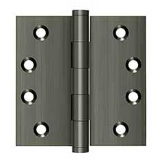 Deltana [DSB415A] Solid Brass Door Butt Hinge - Button Tip - Square Corner - Antique Nickel Finish - Pair - 4&quot; H x 4&quot; W