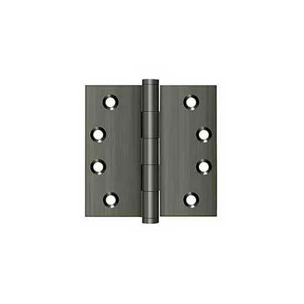 Deltana [DSB415A] Solid Brass Door Butt Hinge - Button Tip - Square Corner - Antique Nickel Finish - Pair - 4&quot; H x 4&quot; W