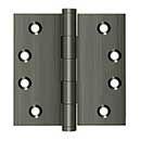 Deltana [DSB415A] Solid Brass Door Butt Hinge - Button Tip - Square Corner - Antique Nickel Finish - Pair - 4" H x 4" W