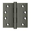 Deltana [DSB415A] Solid Brass Door Butt Hinge - Button Tip - Square Corner - Antique Nickel Finish - Pair - 4&quot; H x 4&quot; W