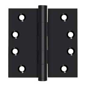 Deltana [DSB419] Solid Brass Door Butt Hinge - Button Tip - Square Corner - Paint Black Finish - Pair - 4" H x 4" W