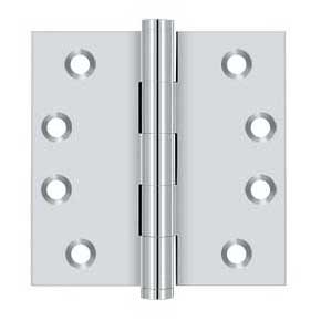 Deltana [DSB426] Solid Brass Door Butt Hinge - Button Tip - Square Corner - Polished Chrome Finish - Pair - 4" H x 4" W