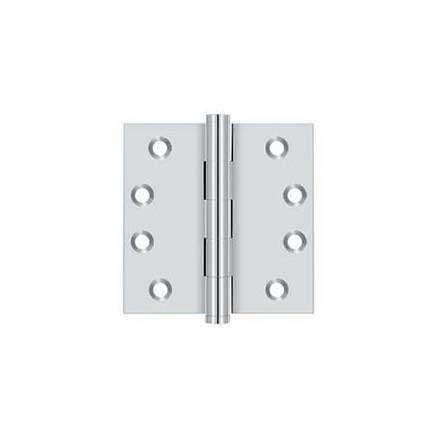 Deltana [DSB426] Solid Brass Door Butt Hinge - Button Tip - Square Corner - Polished Chrome Finish - Pair - 4" H x 4" W