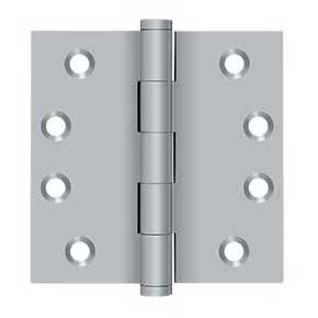 Deltana [DSB426D] Solid Brass Door Butt Hinge - Button Tip - Square Corner - Brushed Chrome Finish - Pair - 4" H x 4" W