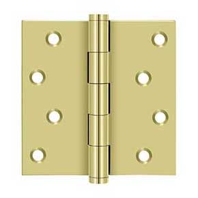 Deltana [DSB43-RZ] Solid Brass Door Butt Hinge - Button Tip - Square Corner - Zig-Zag - Residential - Polished Brass Finish - Pair - 4" H x 4" W