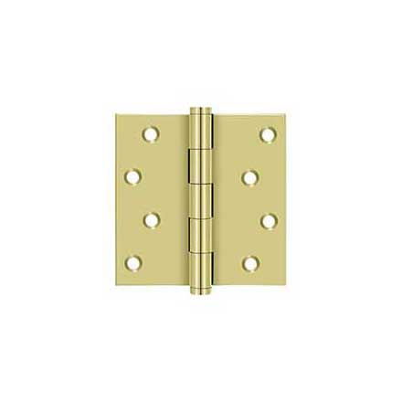 Deltana [DSB43-RZ] Solid Brass Door Butt Hinge - Button Tip - Square Corner - Zig-Zag - Residential - Polished Brass Finish - Pair - 4&quot; H x 4&quot; W