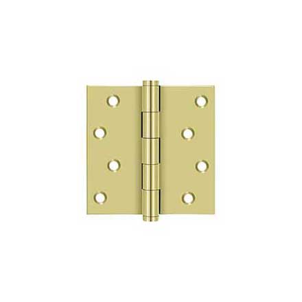 Deltana [DSB43-RZ] Solid Brass Door Butt Hinge - Button Tip - Square Corner - Zig-Zag - Residential - Polished Brass Finish - Pair - 4&quot; H x 4&quot; W