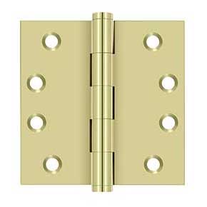 Deltana [DSB43-UNL] Solid Brass Door Butt Hinge - Button Tip - Square Corner - Polished Brass (Unlacquered) Finish - Pair - 4" H x 4" W