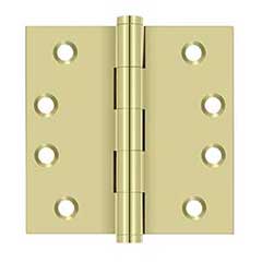 Deltana [DSB43-UNL] Solid Brass Door Butt Hinge - Button Tip - Square Corner - Polished Brass (Unlacquered) Finish - Pair - 4&quot; H x 4&quot; W