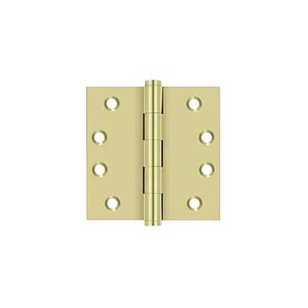 Deltana [DSB43-UNL] Solid Brass Door Butt Hinge - Button Tip - Square Corner - Polished Brass (Unlacquered) Finish - Pair - 4&quot; H x 4&quot; W