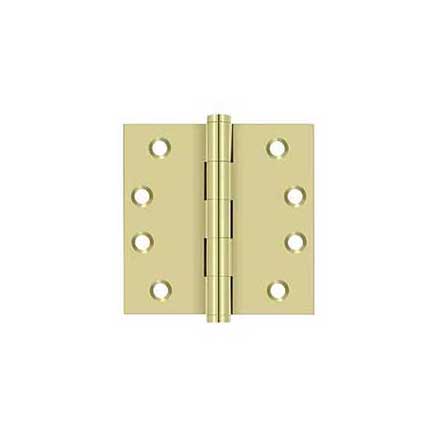 Deltana [DSB43-UNL] Solid Brass Door Butt Hinge - Button Tip - Square Corner - Polished Brass (Unlacquered) Finish - Pair - 4&quot; H x 4&quot; W