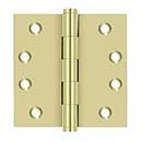 Deltana [DSB43-UNL] Solid Brass Door Butt Hinge - Button Tip - Square Corner - Polished Brass (Unlacquered) Finish - Pair - 4" H x 4" W