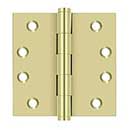 Deltana [DSB43-UNL] Solid Brass Door Butt Hinge - Button Tip - Square Corner - Polished Brass (Unlacquered) Finish - Pair - 4&quot; H x 4&quot; W