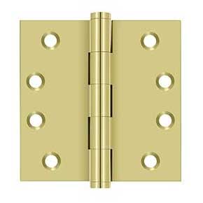 Deltana [DSB43] Solid Brass Door Butt Hinge - Button Tip - Square Corner - Polished Brass Finish - Pair - 4" H x 4" W