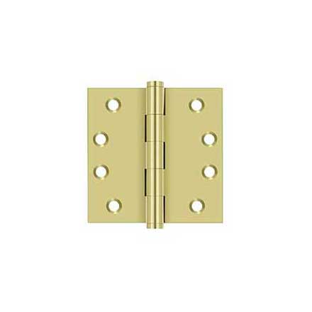 Deltana [DSB43] Solid Brass Door Butt Hinge - Button Tip - Square Corner - Polished Brass Finish - Pair - 4&quot; H x 4&quot; W