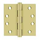 Deltana [DSB43] Solid Brass Door Butt Hinge - Button Tip - Square Corner - Polished Brass Finish - Pair - 4" H x 4" W