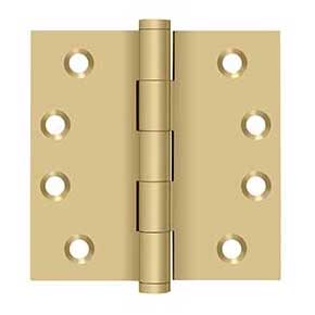 Deltana [DSB44] Solid Brass Door Butt Hinge - Button Tip - Square Corner - Brushed Brass Finish - Pair - 4" H x 4" W