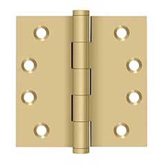 Deltana [DSB44] Solid Brass Door Butt Hinge - Button Tip - Square Corner - Brushed Brass Finish - Pair - 4&quot; H x 4&quot; W