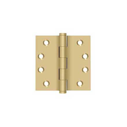 Deltana [DSB44] Solid Brass Door Butt Hinge - Button Tip - Square Corner - Brushed Brass Finish - Pair - 4" H x 4" W