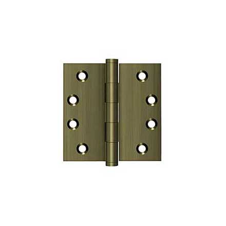 Deltana [DSB45] Solid Brass Door Butt Hinge - Button Tip - Square Corner - Antique Brass Finish - Pair - 4&quot; H x 4&quot; W