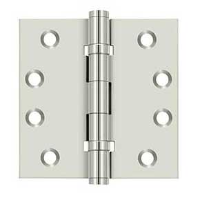 Deltana [DSB4B14] Solid Brass Door Butt Hinge - Ball Bearing - Button Tip - Square Corner - Polished Nickel Finish - Pair - 4" H x 4" W