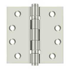 Deltana [DSB4B14] Solid Brass Door Butt Hinge - Ball Bearing - Button Tip - Square Corner - Polished Nickel Finish - Pair - 4&quot; H x 4&quot; W