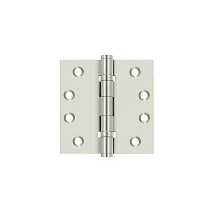 Deltana [DSB4B14] Solid Brass Door Butt Hinge - Ball Bearing - Button Tip - Square Corner - Polished Nickel Finish - Pair - 4&quot; H x 4&quot; W