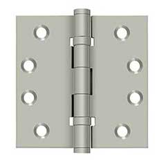 Deltana [DSB4B15] Solid Brass Door Butt Hinge - Ball Bearing - Button Tip - Square Corner - Brushed Nickel Finish - Pair - 4&quot; H x 4&quot; W