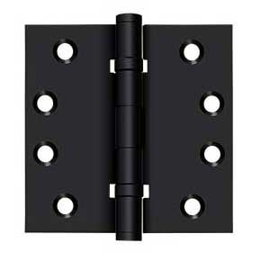 Deltana [DSB4B19] Solid Brass Door Butt Hinge - Ball Bearing - Button Tip - Square Corner - Paint Black Finish - Pair - 4" H x 4" W